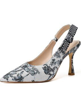 Women's White Rubber Pointed Closed Toe Buckle Strappy Comfort Slingback Heels